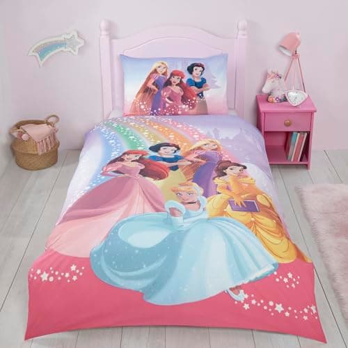 Image of Coco Moon Disney Princess Rainbow Single Duvet Cover Set | Disney Bedding Single Bedding Set, Pillowcase & Duvet Set, Duvet Cover Sets For Girls & Boys
