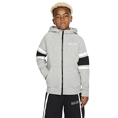 Image of Nike Kid's Air Full-Zip Hoodie, Dark Grey Heather/Black White, M