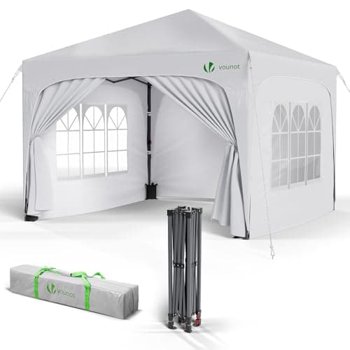 Image of VOUNOT® 3m x 3m Pop Up Waterproof Gazebo with Sides & 4 Weight Bags & Carry Bag, Marquee Garden Party Tent Outdoor, White