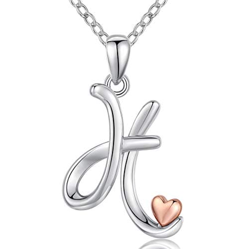 Image of CELESTIA Initial Letter H and Heart Pendant Necklace for Women Girls Personalized 925 Sterling Silver Jewellery, 18" Chain