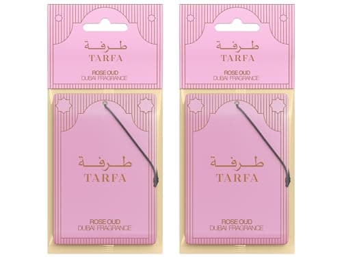 Image of TARFA Rose Oud Car Air Freshener 2 Pack – Dubai Formulated Oil-Based Carded Car Fresheners | Strong Long-Lasting Luxury Oud Scent | UK Manufactured