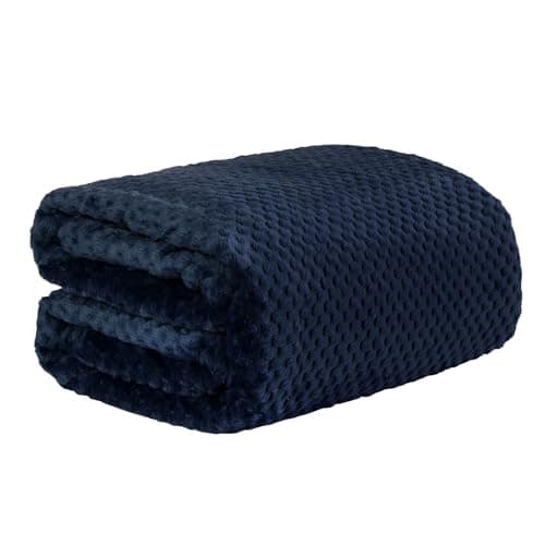 Image of Dreamscene Fleece Blanket Navy Throw, Soft Cosy Warm Blanket Honeycomb Waffle Throws for Sofas Bed Settee Faux Fur Throw Lightweight Fluffy Throws for Beds Double, 150 x 200cm
