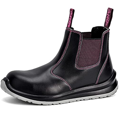 Image of SAFEYEAR Lightweight Women Safety Work Boots, Black Site Lady Laceless Dealer Safety Shoes Trainers, 4E Wide Fit Composite Toe Cap, Heavy Duty S3 Waterproof Leather, Comfortable Gel Insole,Size 5