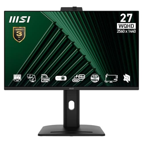 Image of MSI PRO MP275QPDG 27 Inch WQHD Docking Monitor - 2560 x 1440 IPS Panel, 100Hz, Daisy Chain, Built- in camera, Eye-Friendly Screen, 4-Way Adjustable - HDMI, DisplayPort, Type-C 98W PD, LAN Port