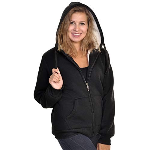 Image of Angelina Women's Sherpa-Lined Hoodie Jacket - Black - Large