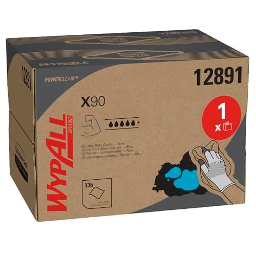 Image of WypAll X90 Power Clean Cloths - 2-ply Blue High-Absorbent Wipes for Heavy-Duty Cleaning, 1 Brag Box x 136 (Tot. 136 Cloths), Model Nr. 12891
