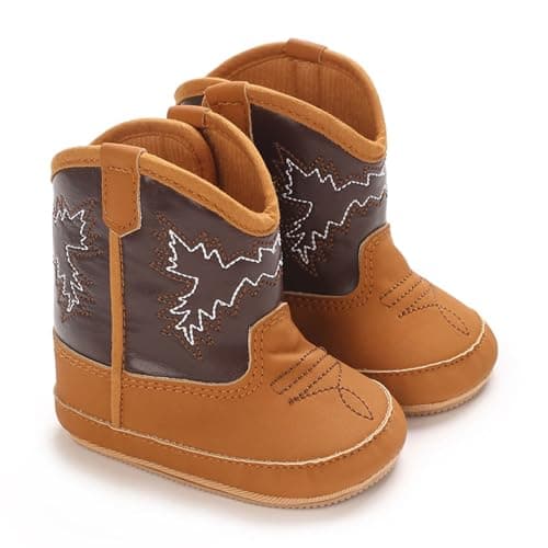 Image of Clearance Baby Cowboy Boots Baby Girls Boots First Walking Shoes Infant Western Cowgirl Boots Bootie with Anti-Slip Soft Sole for 0~12 Months 0-3 Months 001_Brown
