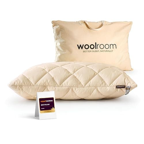 Image of WOOLROOM Deluxe British Wool Pillow, Adjustable Firmness - Traceable Certified Hypoallergenic Cooling - Machine Washable Organic Cotton Cover 200tc - Standard Size Bed Pillow, 48x78 cm