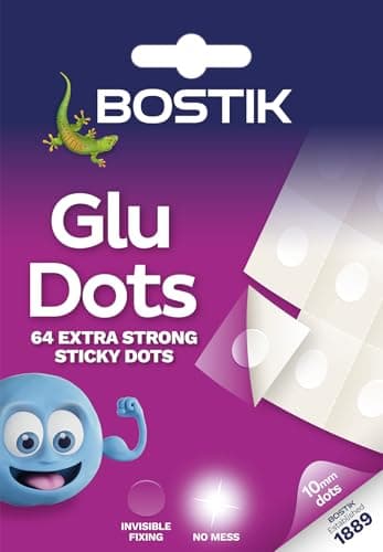 Image of Bostik Extra Strong Glu Dots Clear - 64 Dots Pack - Double Sided Adhesive for Instant Fixing & Crafts - Easy to Use - No Mess