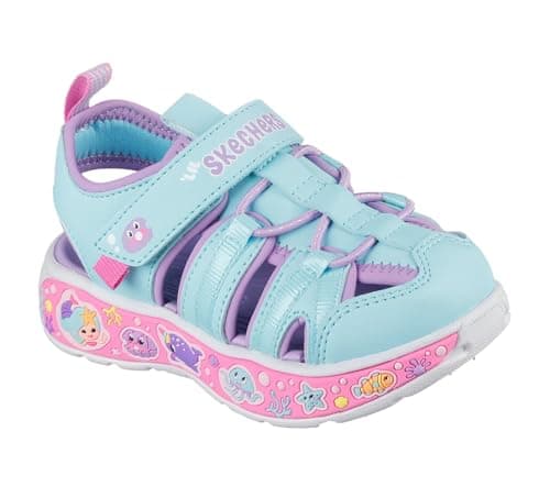 Image of Skechers Baby Girl's Play Scene Splash Cute Crew Sandals, Turquoise Synthetic/Lavender Trim, 7 UK