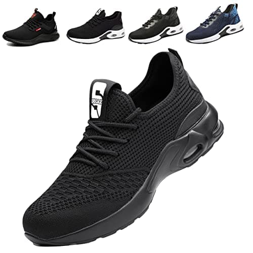 Image of Fadezar Safety Shoes Mens Lightweight Steel Toe Trainers Womens Puncture-Proof Breathable Safety Work Trainers Non Slip Industrial Work Shoes 01 Pure Black 9 UK (Label Size 43)