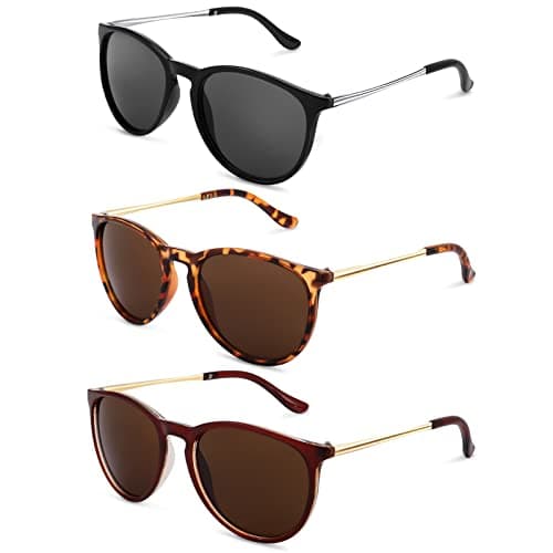 Image of Bestomrogh 3 Pack Vintage Round Retro Sunglasses UV400 Protection Lens Ladies & Men Sunglasses