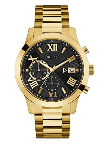 Image of GUESS Stainless Steel Gunmetal Chronograph Bracelet Watch with Date. Color: Gunmetal (Model: U0668G2), Gold Tone/Gold Tone/Black, NS, Atlas