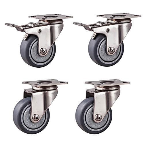 Image of Castor Wheels, Heavy Duty Furniture Trolley Castor Wheels Plate Swivel TPR Stainless Steel Gray 40mm/50mm(Brake+universal,50mm)