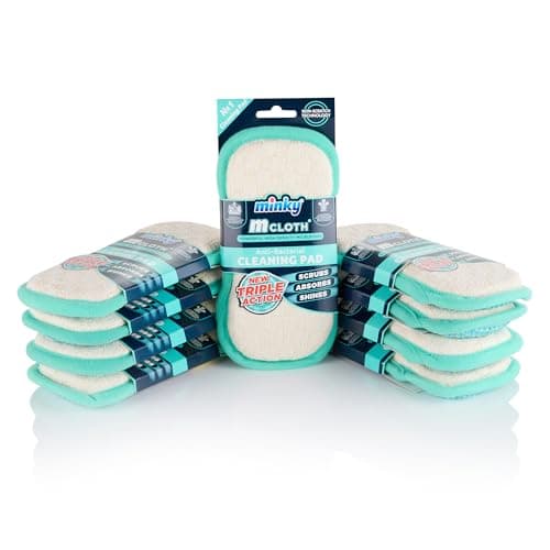 Image of Minky M Cloth Anti-Bacterial Triple Action Cleaning Pad - 9 Pack, Anti-Bacterial Protection, Powerful High Density Microfibre, Non Scratch Technology, Dual Sided Powerful Cleaning, Grey (Teal)