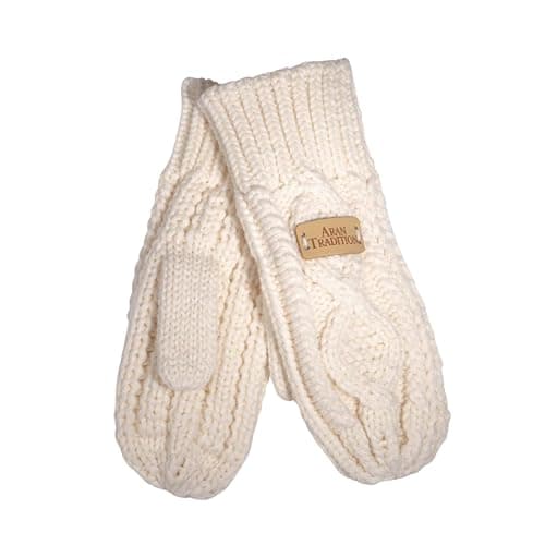 Image of Aran Traditions Diamond Knitted Winter Mittens – Classic Cable Knit Wool Gloves with Traditional Irish Pattern – Soft & Warm Cold Weather Handwear – Breathable, One Size – Great Gift for Him or Her
