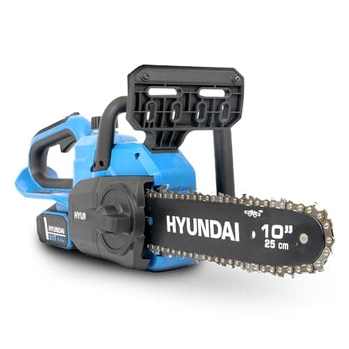 Image of Hyundai 20V Cordless Chainsaw 25cm (10") Bar – 4.0Ah Li-Ion Battery & Charger, Up to 30-Min Runtime, Lightweight Pruning Saw for Logs & Branches