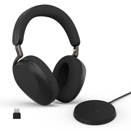 Image of Jabra Evolve3 85 Over-Ear Wireless Bluetooth Headset with Mic and Wireless Charging Stand for Work, USB-C, AI Voice Call Technology, Adaptive ANC, 25-Hour Battery, Works with Meeting Apps, Black