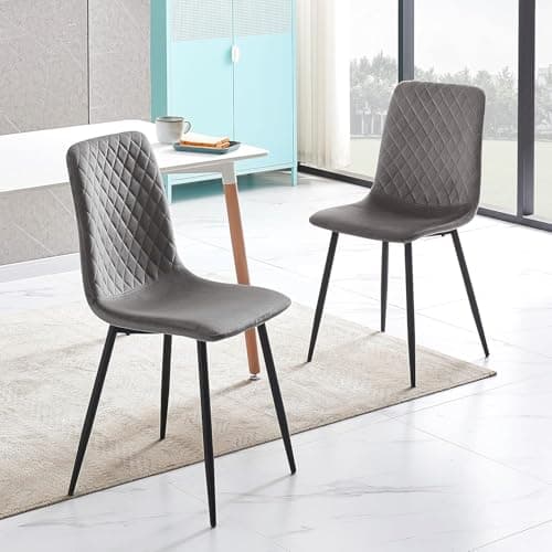 Image of mcc direct Set of 2 Velvet Fabric Dining Chairs with Metal Legs (Dark Grey) - Lexi