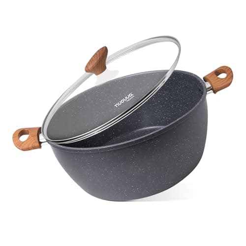 Image of Non Stick Cooking Pots with Glass Lid – 9.5 Quart Induction Hob Stock Pot – Kitchen Deep Casserole Cookware – 32cm, Marble – by Nuovva