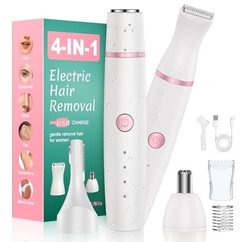 Image of Facial Hair Remover for Women,4-in-1 Bikini Trimmer Women,USB C Mini Lady Shavers with 4-Level Battery Indicator (25%, 50%, 75%, 100%) Eyebrow Razor,Nose Trimmer,for Face Nose/Ear Body,Easy to Clean