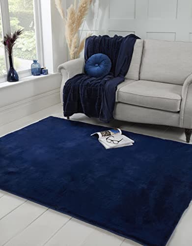 Image of Lord of Rugs Lux Faux Fur Rug for Bedroom Dining Living Room Carpet Super Soft Fluffy Plush Plain Modern Floor Shaggy Rug Navy Medium 120x170 cm (4'x5'6")