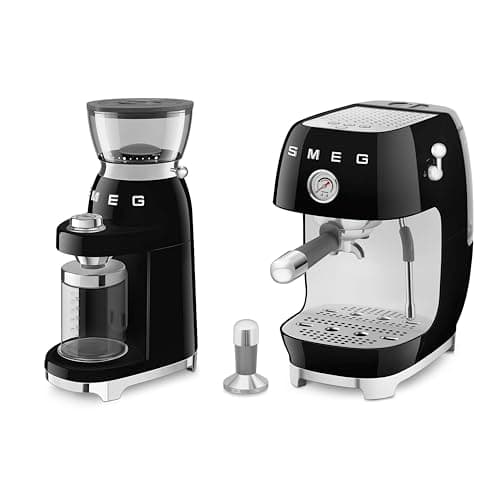 Image of Smeg 50's Style Electric Coffee Grinder and 50’s Style Espresso Coffee Machine with Cold Brew Function Black CGF03BLUK / ECF03BLUK