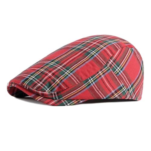 Image of meioro Men's Striped Plaid Newsboy Hat Cabbie Beret Ivy Flat Cap Adjustable Gatsby Hat Hunting Driving Cap