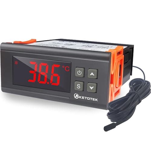 Image of KETOTEK Temperature Controller 220V 16A, Digital Thermostat with Sensor Probe for Greenhouse Fermentation Homebrew Freezer Heating and Cooling