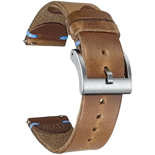 Image of hemsut h 20mm Leather Watch Bands for Men, Thin Soft Horween Leather Watch Strap Quick Release Vintage Watch Wrap