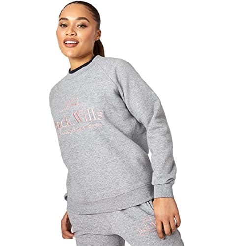 Image of Jack Wills Womens Hunston Graphic Crew Neck Sweatshirt Sweater T Shirt Top Grey Marl 18 (XXL)