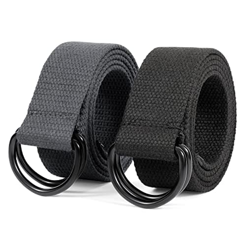Image of JASGOOD Men&Women Canvas Belt Web Fabric Casual Belt with Black Double D-ring 1 1/2" Wide Set of 2 (Black+Grey,Fit Waist Size 34''-39'')