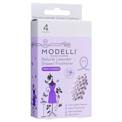 Image of Modelli Compostable Long Lasting Natural Lavender Moth Deterrent Drawer Fresheners, 4 Pack - Fresh Lavender Fragrance, 100% Compostable - Freshens Clothes in Drawers