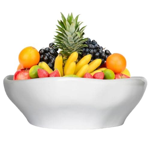 Image of LOUIE SILNA 32cm White Ceramic Fruit Bowl, Large Deep Serving Bowl for Kitchen Counter, Decorative Storage Bowl for Fruits, Salads & Snacks, Modern Minimalist Design