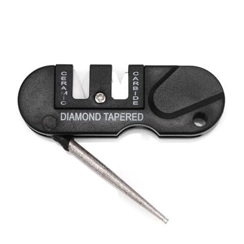 Image of Pocket Knife Sharpener, Multifunction EDC Gear Keychain Foldable Sharpening Stone with 3 Stages Ceramic & Carbide&Diamond Tapered for Survival Hunting Fishing Camping, Black