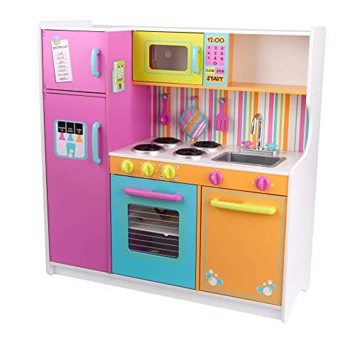 Image of KidKraft Deluxe Big and Bright Toy Kitchen for Kids, Wooden Play Kitchen with Toy Phone and Kitchen Accessories, Kids' Kitchen set, Kids' Toys, 53100