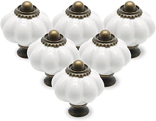 Image of Cjueiom 12 Pack Ceramic Drawer Knobs, White Vintage Cupboard Knobs with Mounting Screws, Antique Wardrobe Pull Handles for Kitchen Cabinet and Dresser