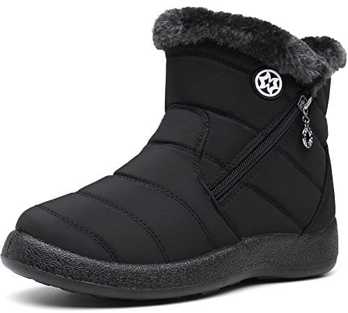 Image of Gaatpot Womens Boots Water-resistant Ankle Booties Warm Lined Snow Boots Winter Shoes Zip,Black,8 UK