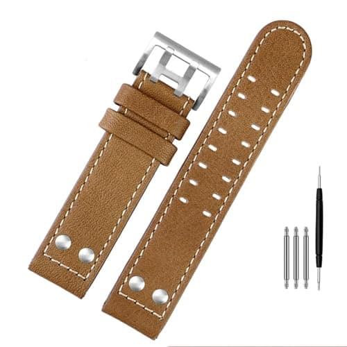 Image of KDEGK For Hamilton Khaki aviation Watch H77616533 H70615733 Watch Strap Genuine Leather jazz field Men WatchBand 20 22 Military Style(B khaki silver,22mm)