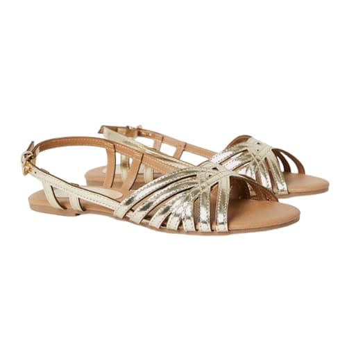 Image of Dorothy Perkins Fiona Faux Leather Lattice Peep Toe Slingback Flat Sandals, 6, Gold