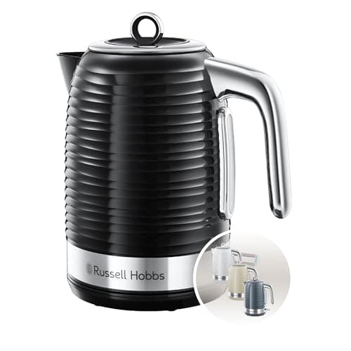 Image of Russell Hobbs Inspire Electric 1.7L Cordless Kettle (Fast Boil 3KW, Black premium textured plastic, high gloss finish, Removable washable anti-scale filter, Pull off lid, Perfect pour spout) 24361