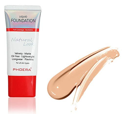 Image of AQUAPURITY PHOERA Full Coverage Foundation New Formula Waterproof Long Lasting Oil Free Velvet Matte Liquid Foundation for Oily Skin Flawless Makeup Base Cream Concealer (103 Warm Peach…)