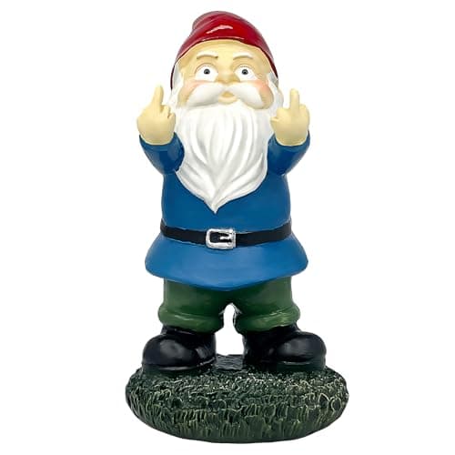 Image of Funny Rude Garden Gnome with Middle Finger – Naughty Outdoor Garden Decor, Cheeky Colorful Resin Gnome Statue for Garden, Yard, Patio – Unique Prank Gift