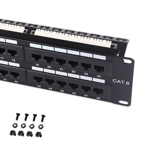 Image of Cable Matters UL Listed Rackmount or Wall Mount 2U 48 Port Network Patch Panel with Support Bar (19-inch Cat6 RJ45 Panel) for Gigabit Network, 110 or Krone Impact Tools Compatible