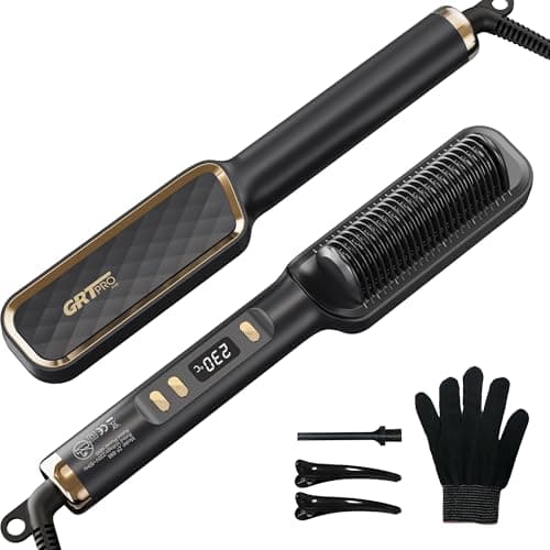 Image of Hair Straightener Brush, Ceramic Hair Straighteners and Straightening Brush 2-in-1 for Women,PTC Ceramic Hot Anti-Scald, Fast Heating, 30 Temperature Settings (80℃~230℃) LED Display for Women (Black)