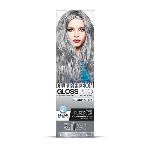 Image of Knight & Wilson Colour-Freedom Gloss Pro 150ml Storm Grey Semi-Permanent Hair Colour - Ultra-Vibrant Vegan Colour Mask with PurePlex | Ammonia Free Colour Lasts Up To 6-10 Washes