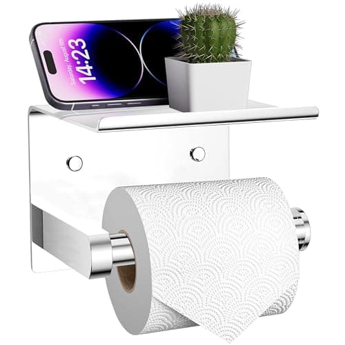 Image of ARSUK Toilet Roll Holder – Stick or Drill Toilet Roll Storage Wall Mounted – Self Adhesive Chrome with Shelf – Toilet Paper Stainless Steel Loo Holder for Bathroom, Washroom, Kitchen In Silver