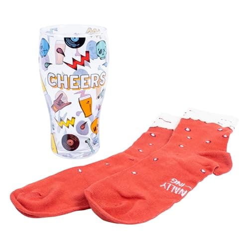 Image of Fizz Creations Craft Beer Socks & Glass Gift Set. Includes Vibrant Design Pint Glass & Classic Craft Beer Design Socks. Fathers Day. Novelty Beer Glass Set. Craft Beer Gift Set