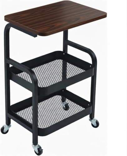 Image of 3 Tier Rolling Cart Metal Storage Utility Cart on Wheels, Coffee Cart Bedside Snack Trolley Organizer for Kitchen, Office, Living Room Bathroom