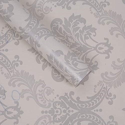 Image of Lependor Silver Damask Peel and Stick Wallpaper Easily Removable Printed Stick Wall Paper Decorative Self Adhesive Shelf Drawer Liner Roll - (0.45 x 10 m, Silver Damask)